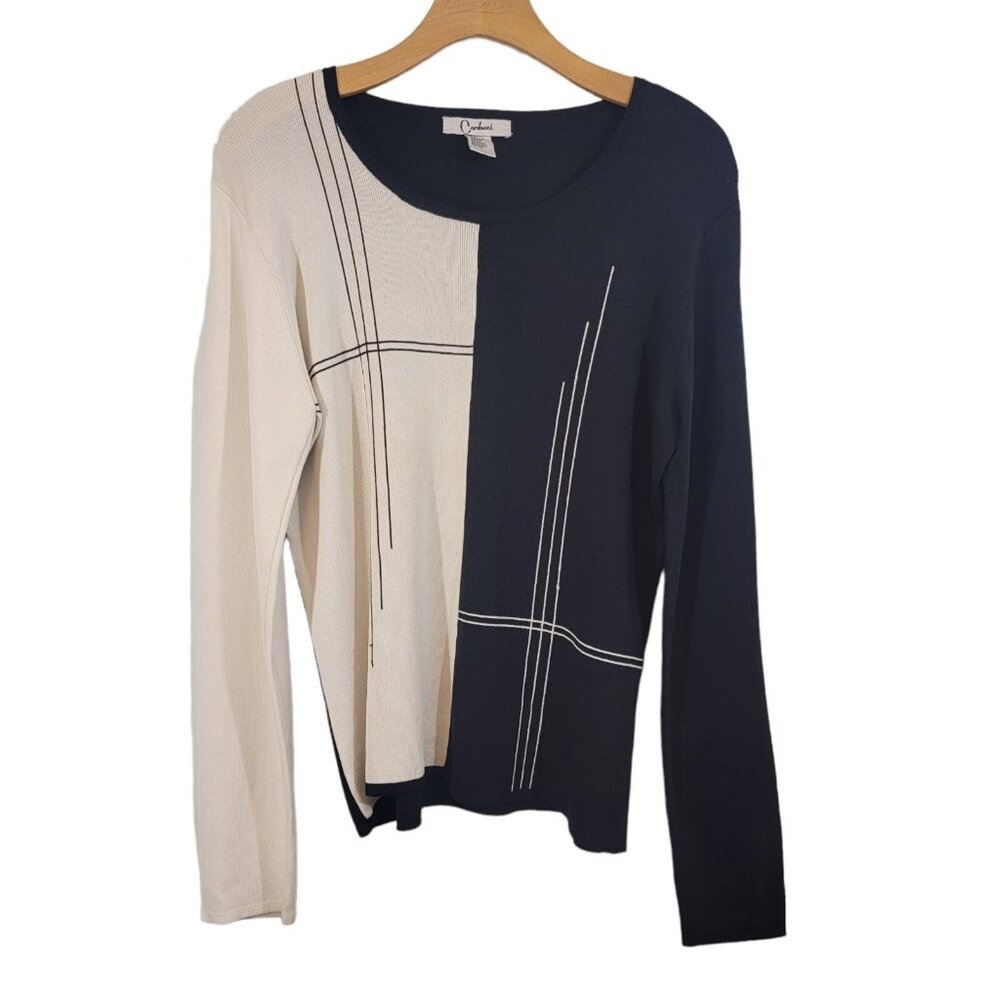 Vintage Carducci Sweater Black White Colorblock Pullover 1980s‎ Womens Large EUC